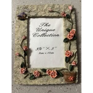 3D Coral Roses Floral Picture Frame Holds 3.5x5" Photo The Unique Collection